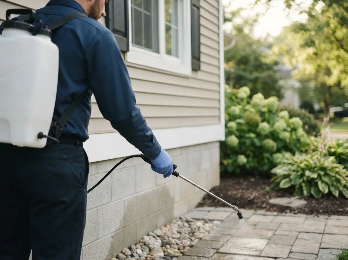 Pest control technician inspecting a home in Buckingham, VA